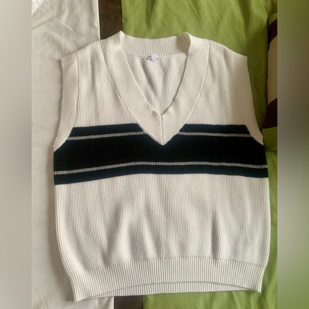 Garage Oversized White and Black Striped Women's Sweater Vest